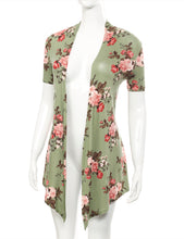 Load image into Gallery viewer, Floral Print Open Front Short Sleeve Cardigan
